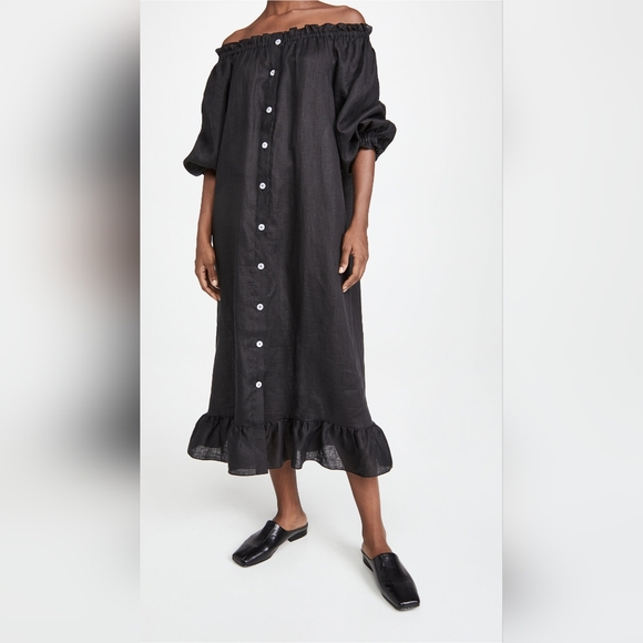 Sleeper 100% Linen Black Lounge Dress, one size - Picture 1 of 5